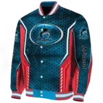 customized miami marlins power plate blue varsity jacket best selling