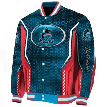 customized miami marlins power plate blue varsity jacket best selling