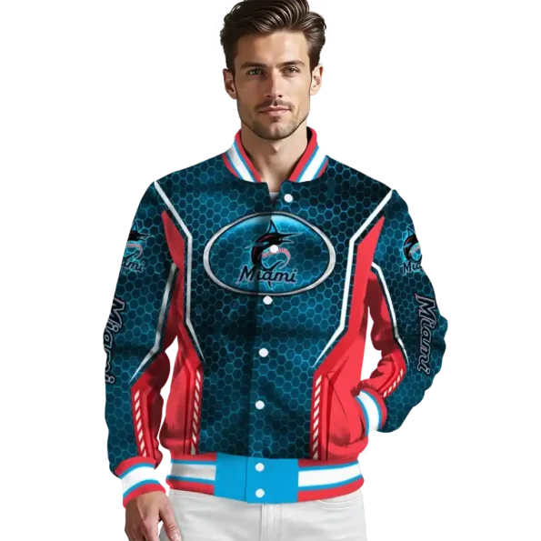 customized miami marlins power plate blue varsity jacket high quality