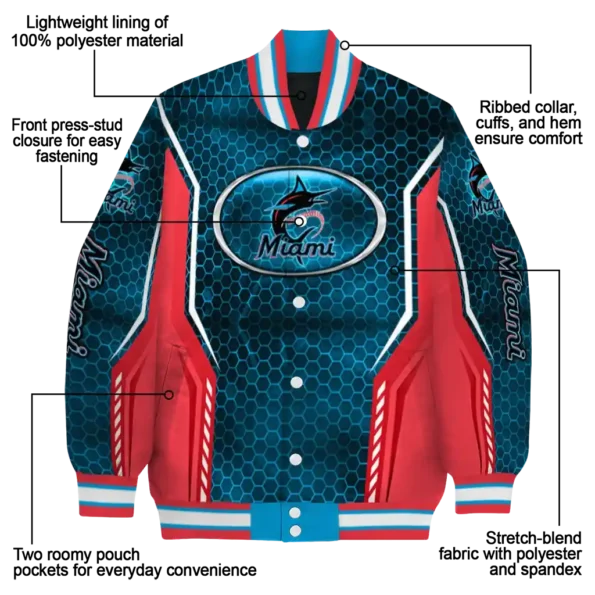 customized miami marlins power plate blue varsity jacket new arrival