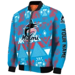 customized miami marlins pyramid shapes blue bomber jacket best selling