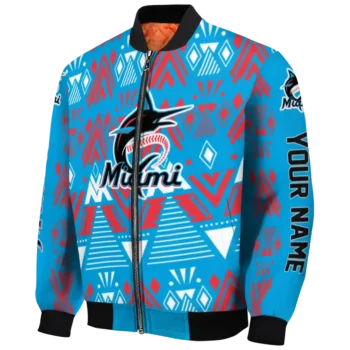 customized miami marlins pyramid shapes blue bomber jacket best selling