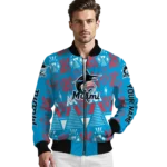 customized miami marlins pyramid shapes blue bomber jacket best selling