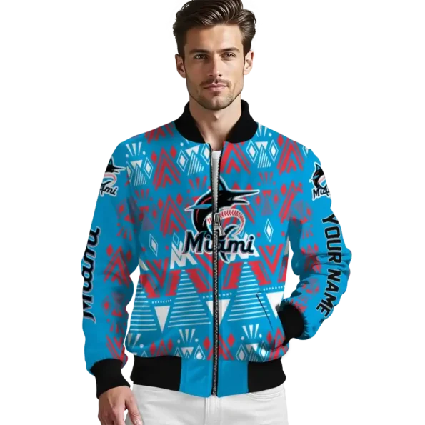 customized miami marlins pyramid shapes blue bomber jacket high quality