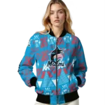 customized miami marlins pyramid shapes blue bomber jacket best selling