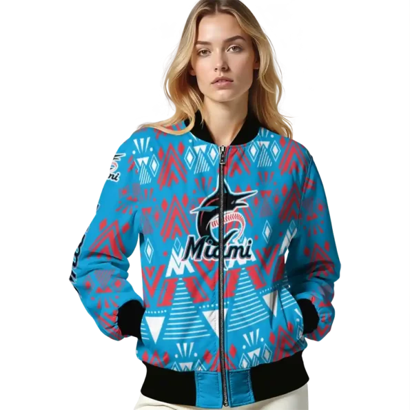 customized miami marlins pyramid shapes blue bomber jacket latest model
