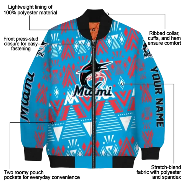 customized miami marlins pyramid shapes blue bomber jacket new arrival