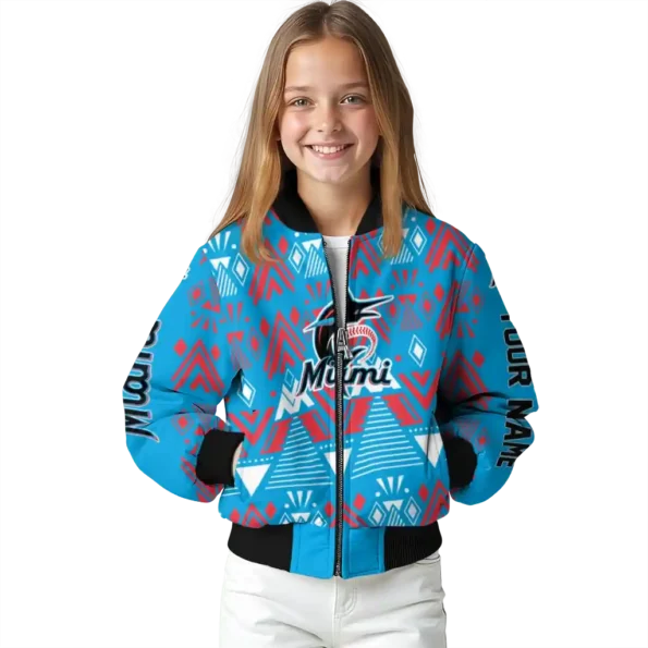 customized miami marlins pyramid shapes blue bomber jacket top rated