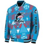 customized miami marlins pyramid shapes blue varsity jacket best selling