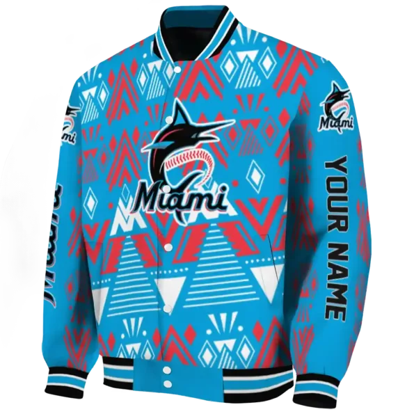 customized miami marlins pyramid shapes blue varsity jacket best selling