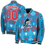 customized miami marlins pyramid shapes blue varsity jacket best selling