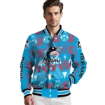 customized miami marlins pyramid shapes blue varsity jacket best selling