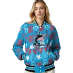 customized miami marlins pyramid shapes blue varsity jacket best selling