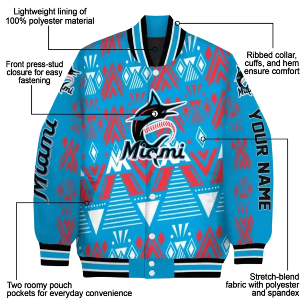 customized miami marlins pyramid shapes blue varsity jacket new arrival