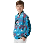 customized miami marlins pyramid shapes blue varsity jacket best selling