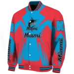 customized miami marlins spider mark blue black crocs varsity jacket best selling