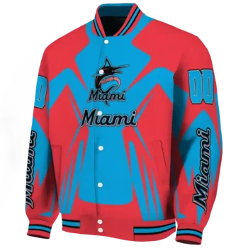 customized miami marlins spider mark blue black crocs varsity jacket best selling