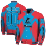customized miami marlins spider mark blue black crocs varsity jacket best selling