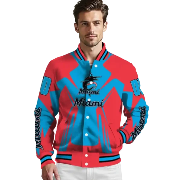 customized miami marlins spider mark blue black crocs varsity jacket high quality