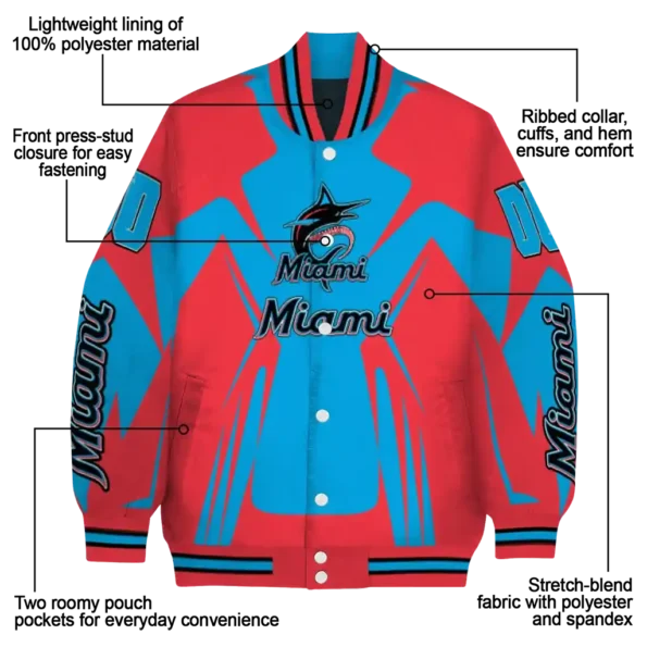 customized miami marlins spider mark blue black crocs varsity jacket new arrival