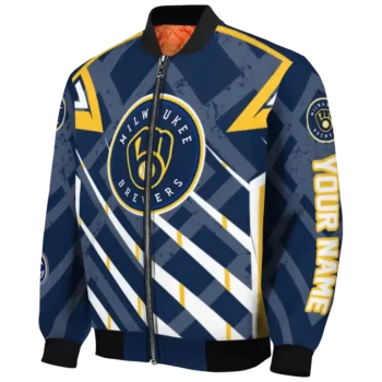customized milwaukee brewers chevron angles navy blue bomber jacket best selling