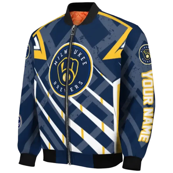 customized milwaukee brewers chevron angles navy blue bomber jacket best selling