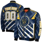 customized milwaukee brewers chevron angles navy blue bomber jacket best selling