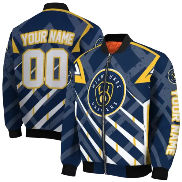customized milwaukee brewers chevron angles navy blue bomber jacket fashion forward