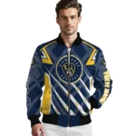 customized milwaukee brewers chevron angles navy blue bomber jacket best selling