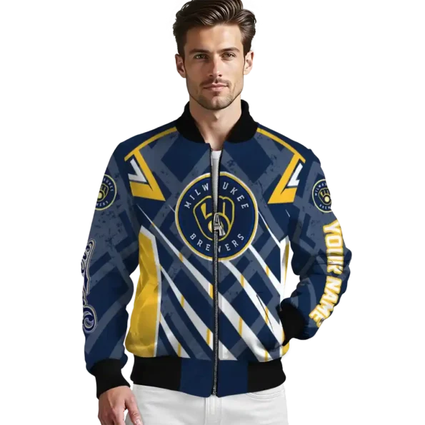 customized milwaukee brewers chevron angles navy blue bomber jacket high quality