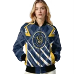 customized milwaukee brewers chevron angles navy blue bomber jacket best selling