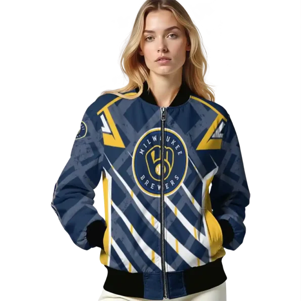 customized milwaukee brewers chevron angles navy blue bomber jacket latest model