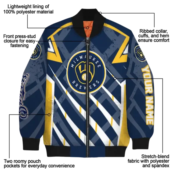 customized milwaukee brewers chevron angles navy blue bomber jacket new arrival