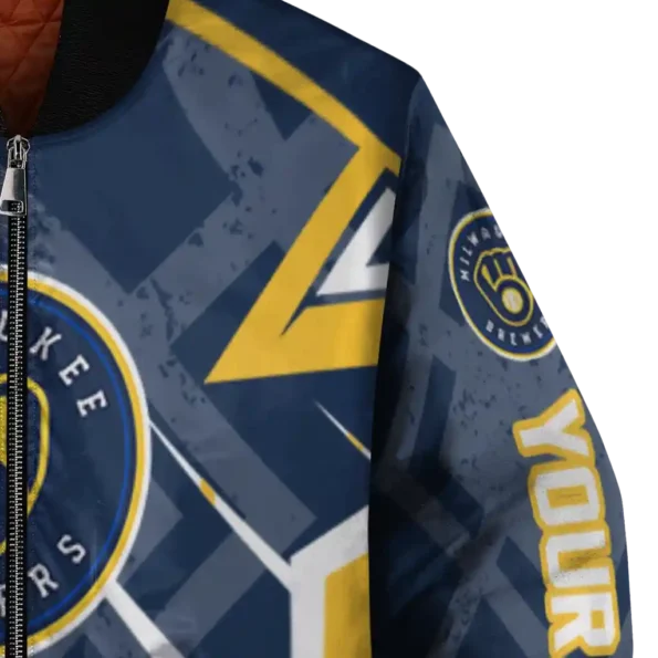 customized milwaukee brewers chevron angles navy blue bomber jacket premium grade