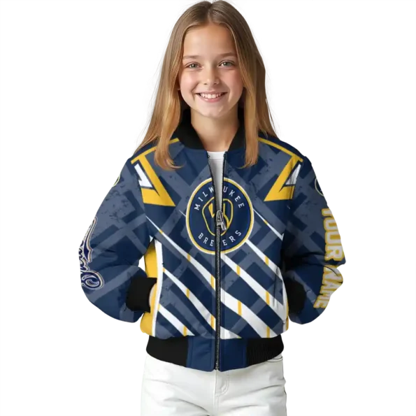customized milwaukee brewers chevron angles navy blue bomber jacket top rated