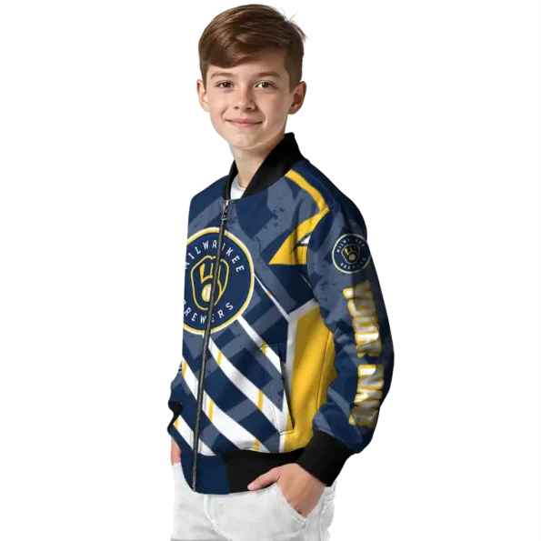 customized milwaukee brewers chevron angles navy blue bomber jacket trendy