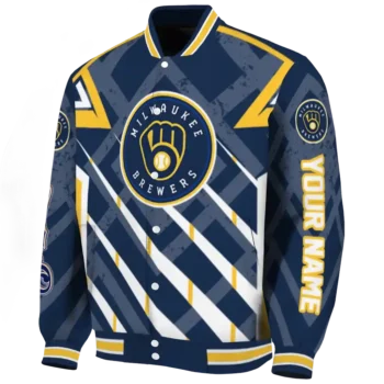 customized milwaukee brewers chevron angles navy blue varsity jacket best selling