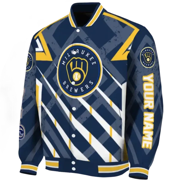 customized milwaukee brewers chevron angles navy blue varsity jacket best selling