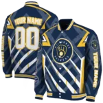 customized milwaukee brewers chevron angles navy blue varsity jacket best selling