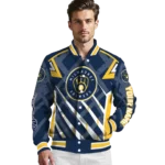 customized milwaukee brewers chevron angles navy blue varsity jacket best selling