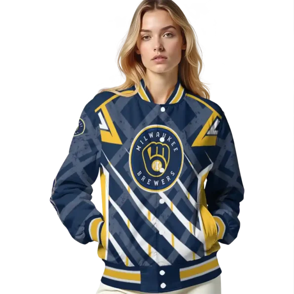 customized milwaukee brewers chevron angles navy blue varsity jacket latest model