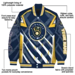 customized milwaukee brewers chevron angles navy blue varsity jacket best selling