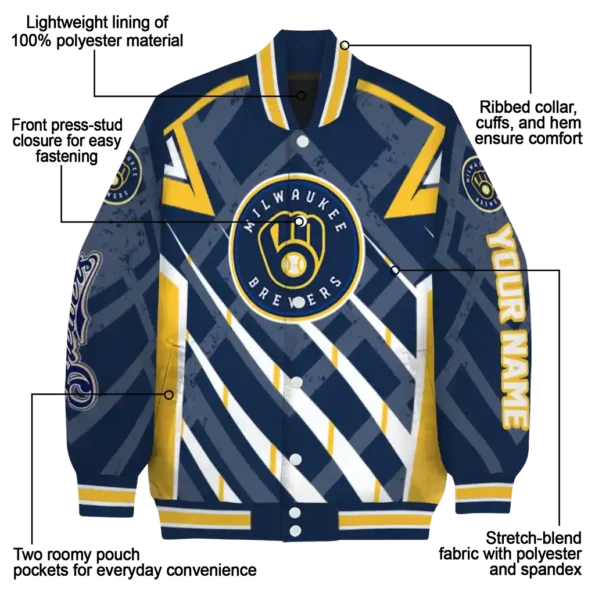 customized milwaukee brewers chevron angles navy blue varsity jacket new arrival
