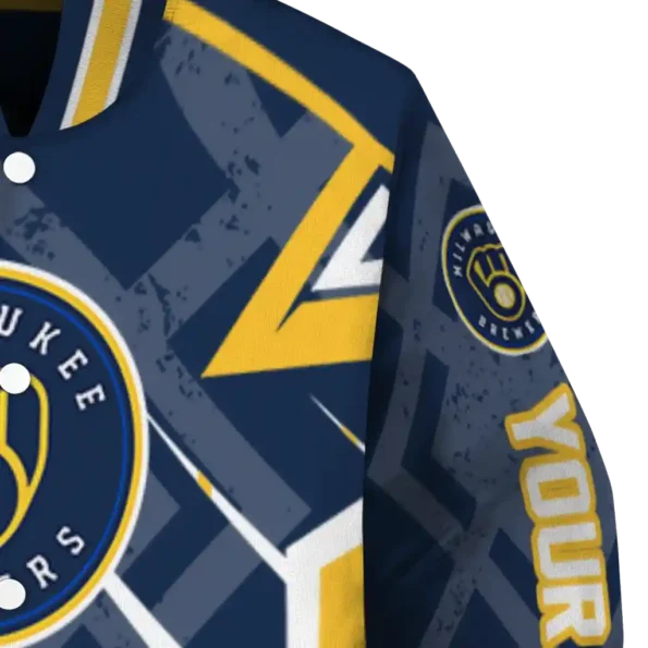 customized milwaukee brewers chevron angles navy blue varsity jacket premium grade