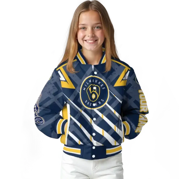 customized milwaukee brewers chevron angles navy blue varsity jacket top rated