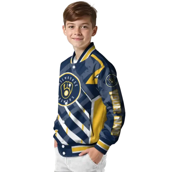 customized milwaukee brewers chevron angles navy blue varsity jacket trendy