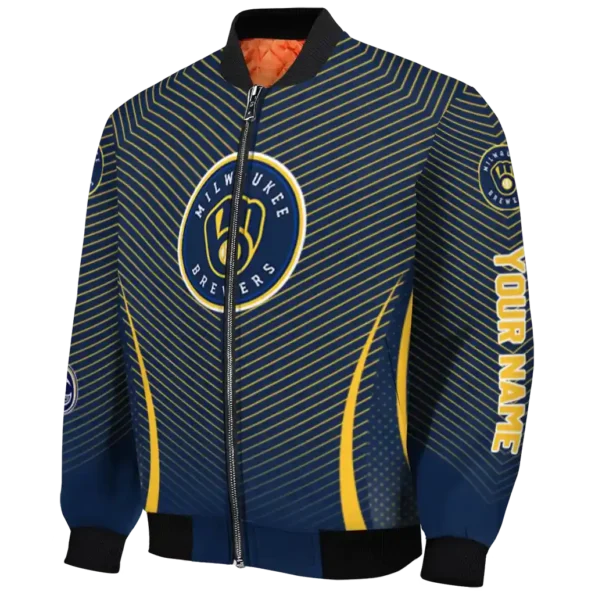 customized milwaukee brewers chevron arrow navy blue bomber jacket best selling