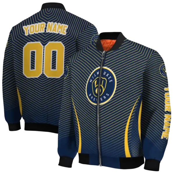 customized milwaukee brewers chevron arrow navy blue bomber jacket fashion forward