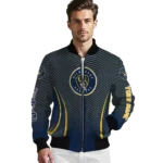 customized milwaukee brewers chevron arrow navy blue bomber jacket best selling