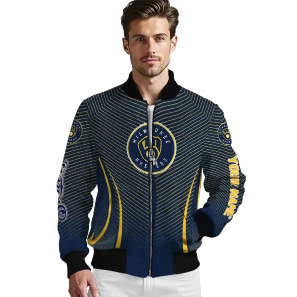 customized milwaukee brewers chevron arrow navy blue bomber jacket high quality